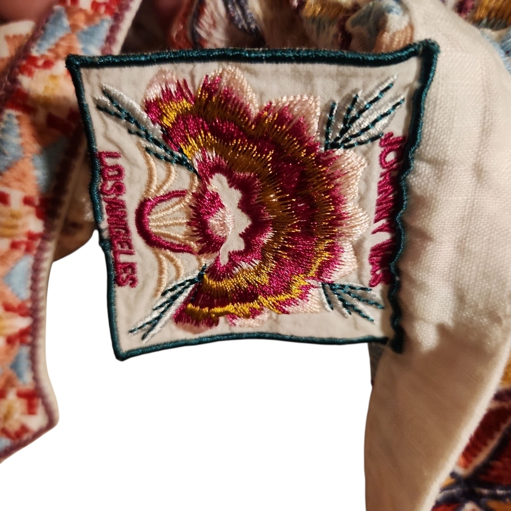 Johnny Was Embroidered Boho Top with Red and Blue Accents - Picture 5 of 6